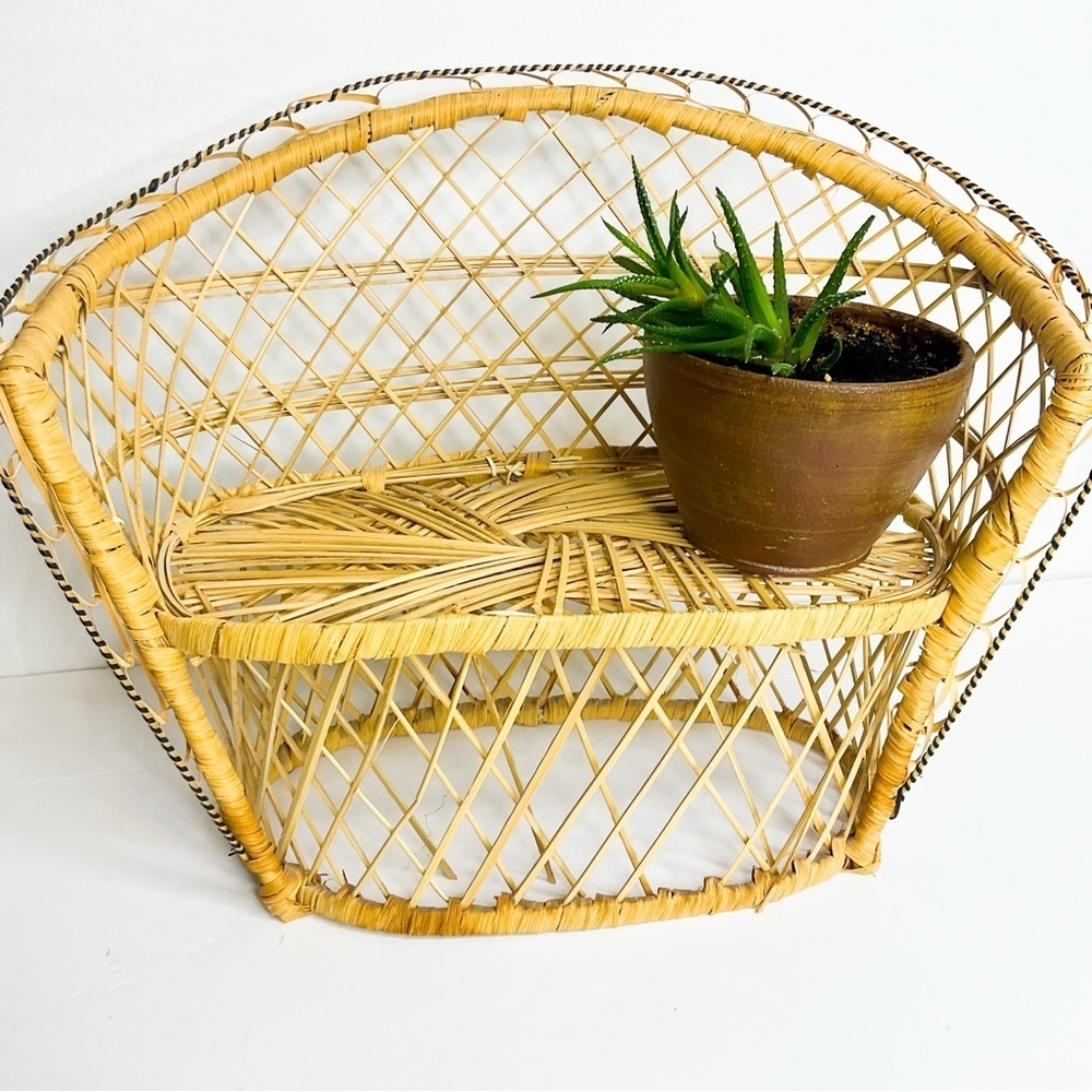 Vintage Wicker Plant Stand | Natural Rattan Boho Décor